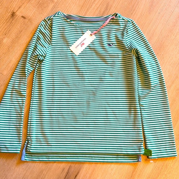 Vineyard Vines Other - Vineyard Vines girls boatneck simple tee stripe aqua size S (7-8) NWT